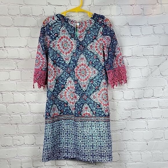 Rare Editions Girls Navy Lace Overlay Medallion Print Colorful Shift Dress Sz 6 - Picture 9 of 11